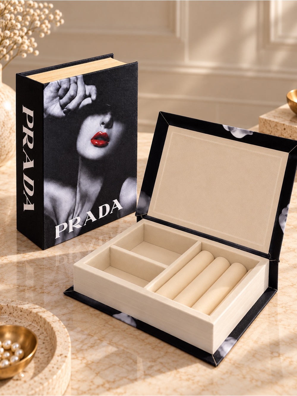 Prada Decorative Book Jewelry Storage Box | Black & White Faux Book